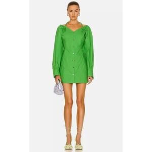 Nanushka Womens Alyssa Halter Tie Long Sleeve Bright Green Poplin Mini Dress XS